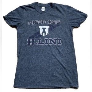 GILDAN FIGHTING ILLINOIS MEN'S BLUE SHORT SLEEVE DARK GRAY BLACK SIZE S/P